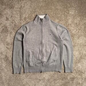 HEATHER GREY TOMMY HILFIGER KNIT ZIP UP JACKET
